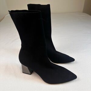 Zara Woman Black Heeled Sock Boots Womens Size 39 Business Elegant Casual Detail